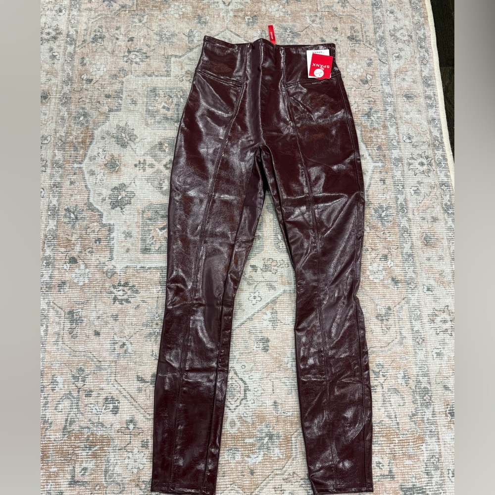 SPANX Red/burgundy  Faux leather leggings High-Shine - new with tags